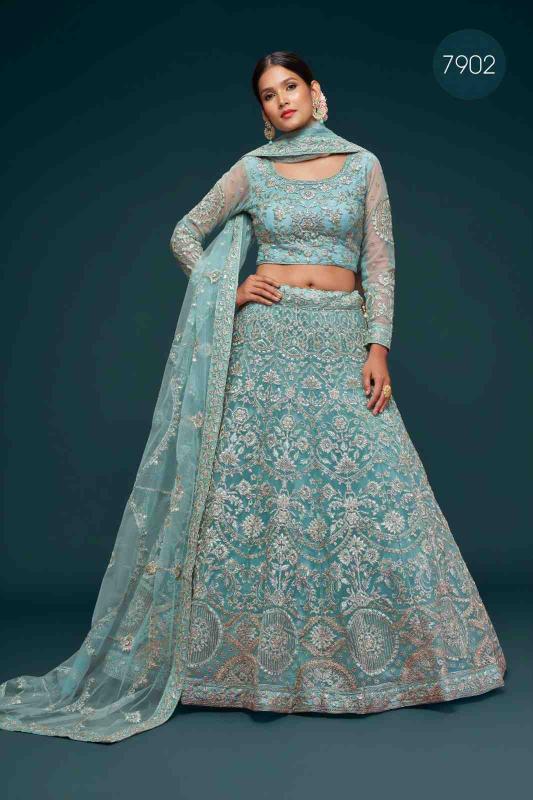 The shimmers vol 1 Soft Net Aqua Blue Designer lehenga choli Mumbai